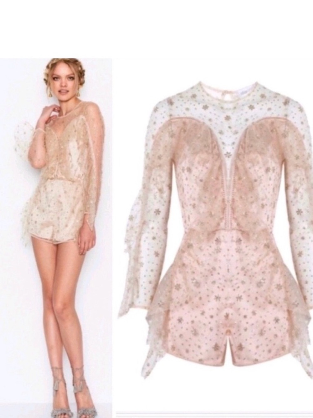 Alice McCall Sz 6 Shooting Stars Sparkle Mesh Long Sleeve‎ Romper Blush Pink